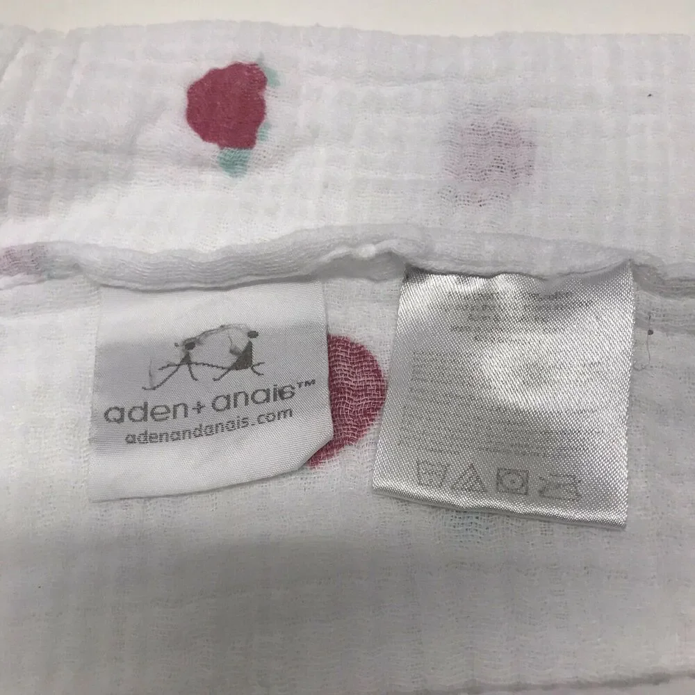 Aden + Anais red green turtle muslin swaddle baby blanket 100% cotton pink RARE